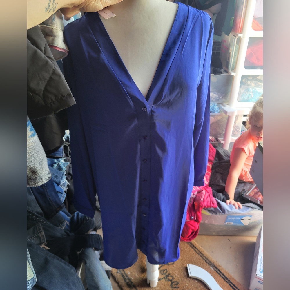 Three Eighty Two NWT Size Large Blue Shirt Dress Ashton Button Front Mini